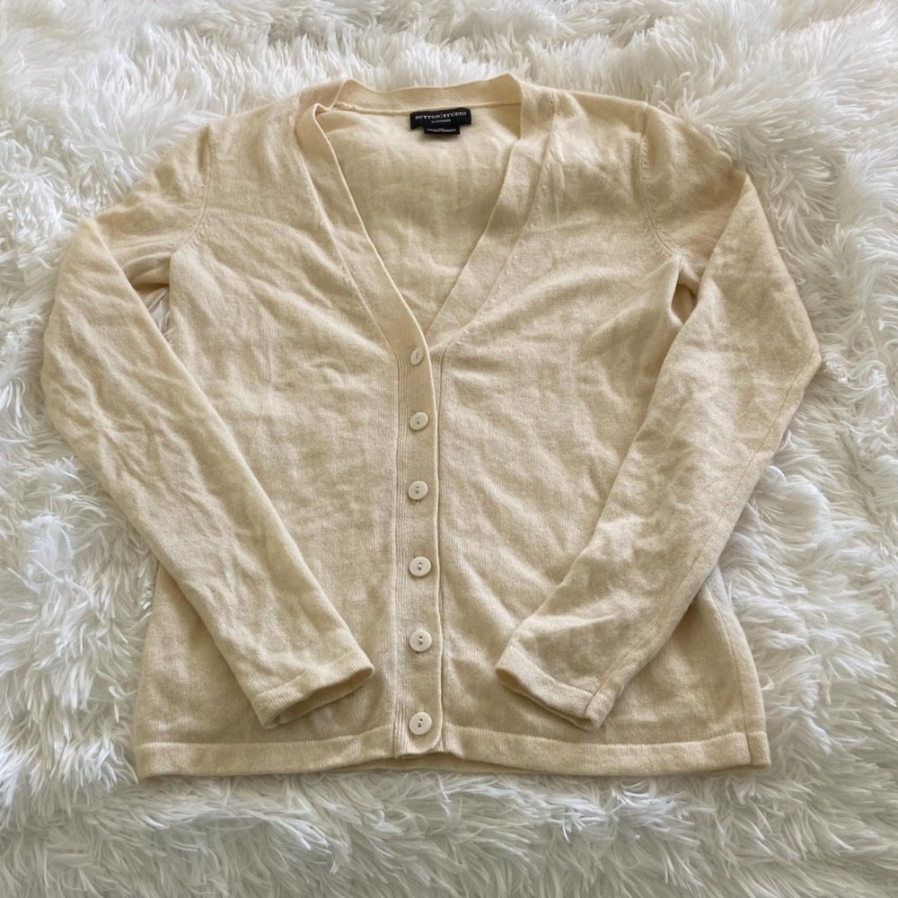 Sutton Studio Cream Cardigan Sweater V-Neck Knit